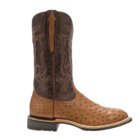 Lucchese Rowdy Barnwood Full Quill Brown and Tan Ostrich Barnboot